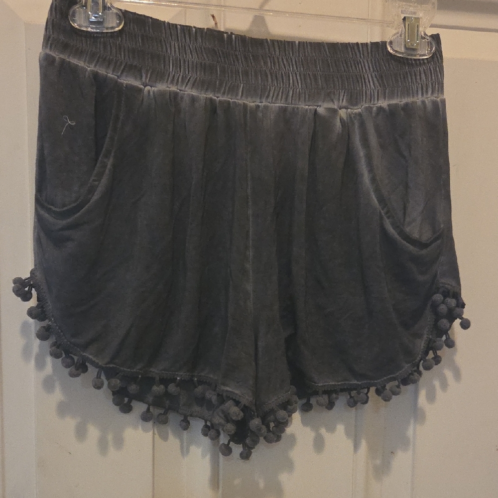 POL Gray Pom-Pom Trim Women Shorts